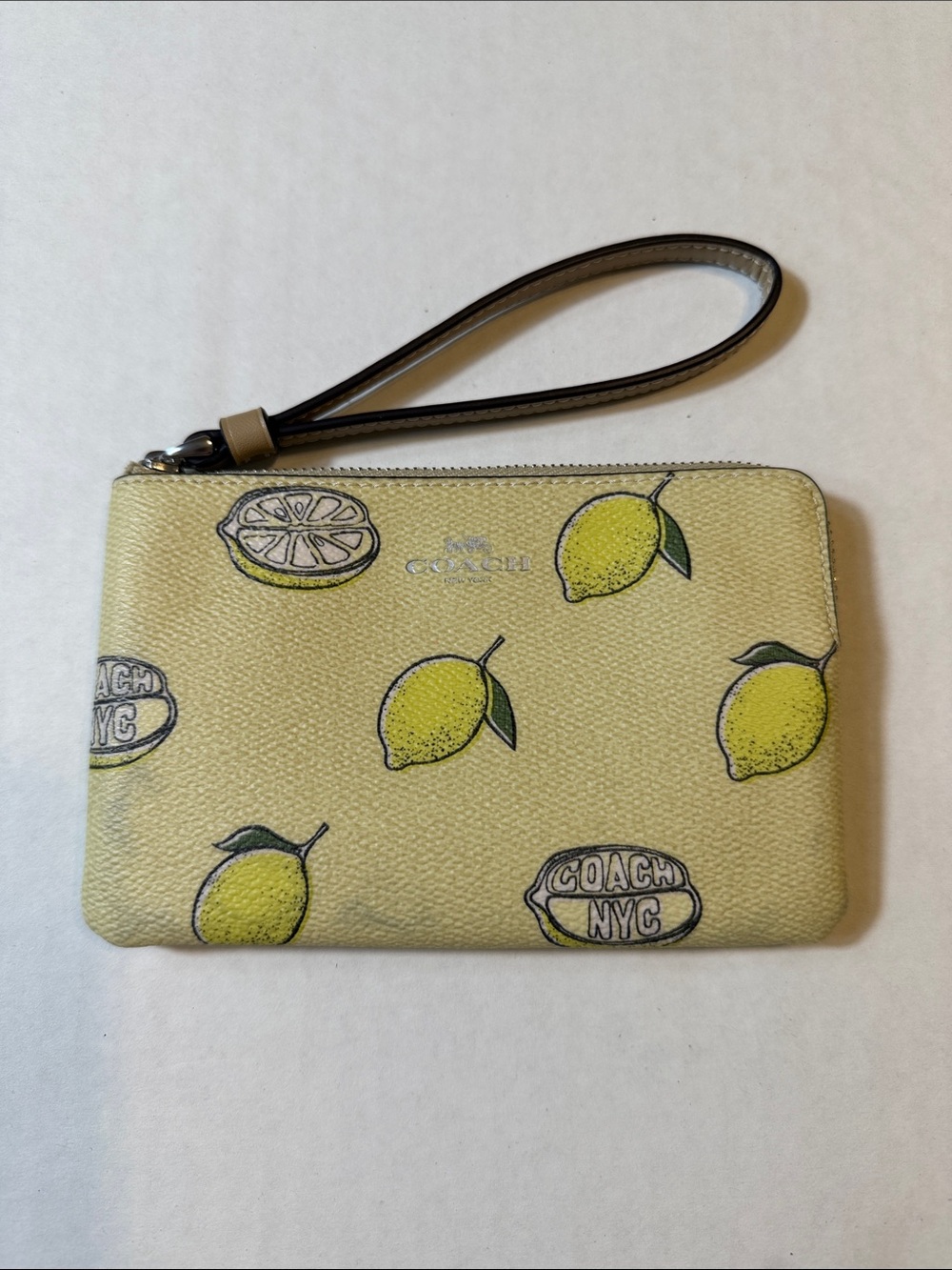 Coach Corner Zip Wristlet With Lemon Print